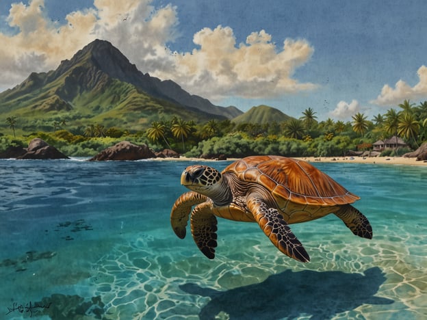 Auf dem Bild ist eine grüne Meeresschildkröte zu sehen, die in den klaren Gewässern von Samoa schwimmt, mit einer malerischen Berglandschaft im Hintergrund. In Samoa kannst du viele Abenteuer erleben, wie zum Beispiel:1. **Schnorcheln und Tauchen**: Die bunten Korallenriffe bieten fantastische Möglichkeiten, die Unterwasserwelt zu erkunden und Meeresschildkröten in ihrem natürlichen Lebensraum zu beobachten.2. **Wandern**: Viele Wanderwege führen durch atemberaubende Landschaften, wo du die üppige Flora und Fauna entdecken kannst.3. **Surfing**: Samoa ist bekannt für seine erstklassigen Surfspots, die sowohl für Anfänger als auch für Fortgeschrittene geeignet sind.4. **Besuch von Wasserfällen**: Die Insel hat viele wunderschöne Wasserfälle, die ideal sind für einen erfrischenden Badestopp.5. **Kulturelle Erlebnisse**: Die Einheimischen bieten verschiedene kulturelle Programme an, bei denen du mehr über die samoyanische Tradition und Küche erfahren kannst.Insgesamt lädt Samoa zu unvergesslichen Erlebnissen in der Natur ein!