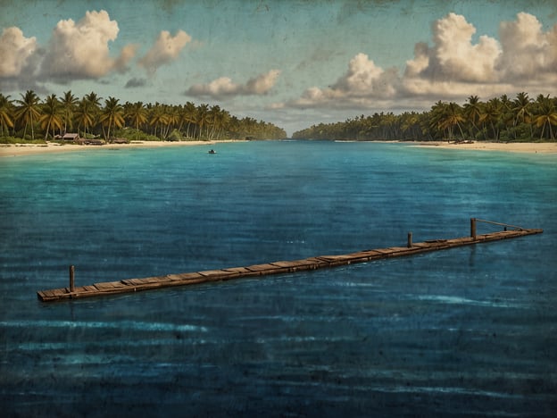 Auf dem Bild ist eine malerische Küstenlandschaft zu sehen, die an die Marshallinseln erinnert. Im Vordergrund sind Holzstege zu erkennen, die ins klare, türkisfarbene Wasser führen. Im Hintergrund erstrecken sich palmengesäumte Strände und üppige Vegetation.Auf den Marshallinseln könnten hier Aktivitäten wie Schwimmen, Schnorcheln oder Tauchen stattfinden, um die beeindruckende Unterwasserwelt zu erkunden. Die Umgebung lädt auch zu entspannenden Strandspaziergängen oder zum Genießen der tropischen Natur ein. Sehenswürdigkeiten wie der Bikini Atoll oder die malerischen Lagunen sind beliebte Ziele für Reisende, die das tropische Paradies erleben möchten.