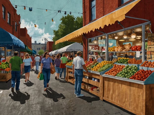Auf dem Bild ist ein belebter Marktplatz zu sehen, wo Menschen frisches Obst und Gemüse einkaufen. Es ist ein Ort voller Farben und Lebendigkeit, und hier sind einige kulinarische Erlebnisse, die du nicht verpassen darfst:1. **Frisches Obst**: Probier die lokalen Sorten – saftige Äpfel, süße Beeren und exotische Früchte, die perfekt für Snacks oder Desserts sind.2. **Gemüse der Saison**: Besuche die Stände mit frischen, saisonalen Gemüsesorten, ideal für köstliche Salate oder gesunde Beilagen.3. **Hausgemachte Produkte**: Halte Ausschau nach lokalen Marmeladen, Honig oder eingelegtem Gemüse, die eine wunderbare Ergänzung zu jedem Essen bieten.4. **Schmackhafte Hotdogs oder Wraps**: Oft gibt es an Marktständen leckeres Street Food, das du dir nicht entgehen lassen solltest.5. **Kochvorführungen**: Manche Märkte bieten Kochvorführungen oder Verkostungen an, wo du lernen kannst, wie man die frischen Zutaten zubereitet.Genieße die Atmosphäre und die Vielfalt der Aromen!