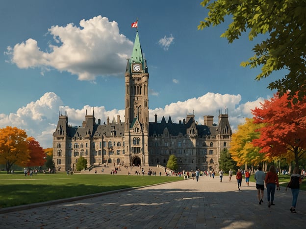 Auf dem Bild ist das Parlamentsgebäude von Ottawa zu sehen, ein bedeutendes Wahrzeichen der Stadt. Es ist bekannt für seine beeindruckende neogotische Architektur und die markante Uhrturm. In der Umgebung sind viele Bäume mit bunten Blättern zu sehen, die typisch für den Herbst sind, was die natürliche Schönheit der Szene unterstreicht.
Wenn du Ottawa besuchst, gehören das Parlamentsgebäude, der Rideau-Kanal und der ByWard Market zu den besten Sehenswürdigkeiten. Das Parlamentsgebäude ist besonders interessant für die Besichtigung der Architektur und die informative Führung über die kanadische Geschichte.