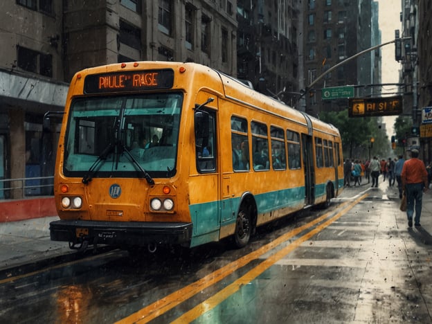 Auf dem Bild ist ein gelber Bus zu sehen, der möglicherweise in einer Stadt unterwegs ist. Regenwasser steht auf der Straße, und es sind mehrere Menschen, die die Straße entlanggehen.
**Praktische Reisetipps für deinen Aufenthalt:**
1. **Öffentliche Verkehrsmittel nutzen:** Informiere dich über die besten Verkehrsanbindungen, um bequem von A nach B zu gelangen. Ein solider Nahverkehr kann viel Zeit sparen.
2. **Regenbekleidung mitbringen:** Da das Wetter unvorhersehbar sein kann, ist eine wasserdichte Jacke oder ein Regenschirm empfehlenswert.
3. **Essen und Trinken:** Probiere lokale Spezialitäten, die oft in der Nähe von Verkehrsachsen oder in Fußgängerzonen zu finden sind.
4. **Planung:** Schalte dein Smartphone ein, um Routen zu bestimmen und die besten Attraktionen in der Umgebung zu erkunden.
5. **Sicherheit:** Achte auf deine persönlichen Gegenstände, besonders in belebten Gegenden oder im öffentlichen Verkehr.
Viel Spaß beim Entdecken!
