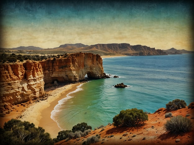 Auf dem Bild ist eine atemberaubende Küstenlandschaft zu sehen, die die einzigartige Schönheit Südaustraliens verkörpert. Die orangefarbenen Felsformationen erheben sich majestätisch über den klaren, türkisfarbenen Ozean, während weiche Sandstrände und sanfte Wellen eine friedliche Atmosphäre schaffen.Südaustralien ist bekannt für seine beeindruckenden Küstenlinien, atemberaubenden NATIONALPARKS und die Vielfalt seiner Natur, die von schroffen Klippen bis hin zu ruhigen Buchten reicht. Diese Region bietet nicht nur spektakuläre Landschaften, sondern auch eine reiche Tierwelt und zahlreiche Möglichkeiten für Outdoor-Aktivitäten. Die Harmonie von Erd- und Wasserfarben im Bild spiegelt die natürliche Schönheit wider, die viele Besucher anzieht und einen tiefen Eindruck hinterlässt.