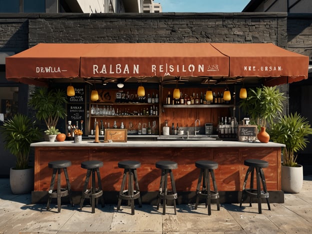 Auf dem Bild ist eine einladende Bar oder ein Bistro im Freien zu sehen, umgeben von Pflanzen und mit einer gemütlichen Atmosphäre. Die Bar hat eine Holzoberfläche und ist mit verschiedenen Getränken und Glaswaren dekoriert.Für kulinarische Empfehlungen könnte man hier ein paar erfrischende Cocktails genießen, wie einen klassischen Mojito oder einen spritzigen Aperol Spritz. Dazu passen kleine Snacks wie Tapas oder Bruschetta, die perfekt zum geselligen Beisammensein im Freien geeignet sind. Ein Glas hausgemachter Lemonade könnte ebenfalls eine erfrischende Wahl sein!