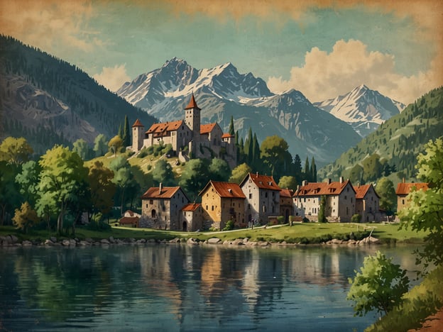 Auf dem Bild ist eine malerische Landschaft mit Bergen, einem ruhigen Gewässer und einem historischen Dorf zu sehen. Solch eine Szene erinnert an Orte im Tessin, die man besuchen sollte. Einige empfehlenswerte Städte und Dörfer sind:1. **Lugano** - Eine lebendige Stadt am See, bekannt für ihre Uferpromenade und die schönen Berge.2. **Bellinzona** - Berühmt für ihre beeindruckenden Burgen, die zum UNESCO-Weltkulturerbe gehören.3. **Ascona** - Ein charmantes Dorf am Lago Maggiore mit einer bezaubernden Altstadt und Bäume am Ufer.4. **Locarno** - Bekannt für sein mildes Klima, den Lago Maggiore und das Filmfestival.5. **Brissago** - Eine kleine Gemeinde mit wunderschönen Gärten und herrlichem Seeblick.Diese Orte bieten eine wunderbare Kombination aus Natur, Kultur und Geschichte.