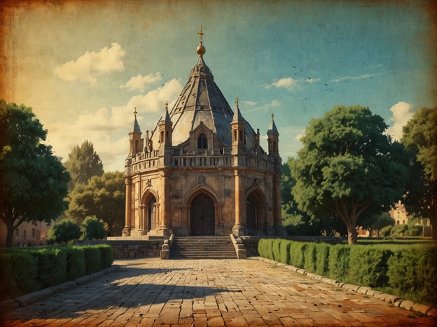 Auf dem Bild ist ein malerisches Bauwerk zu sehen, das an eine Kapelle oder ein Mausoleum erinnert. Es hat eine auffällige Architektur mit einem oben spitz zulaufenden Dach, Türmen und einer geschmückten Fassade, umgeben von Bäumen und einem schön angelegten Garten.Im Tessin findet man viele solcher historischen Stätten, die tiefe Einblicke in die Kultur und Geschichte der Region bieten. Die Architekturstile im Tessin sind stark von der italienischen Renaissance und dem Barock beeinflusst, was sich auch in ähnlichen Bauwerken widerspiegelt. Angelegte Gärten und malerische Plätze sind häufig Teil von historischen Stätten, die Besucher in die Bedeutung der Region und ihrer Traditionen einführen. Ein Besuch solcher Orte ermöglicht es, die Wechselwirkungen zwischen Geschichte, Architektur und Natur hautnah zu erleben.