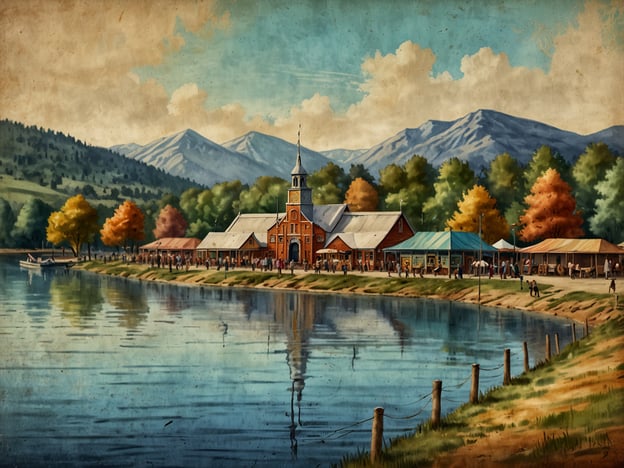 Auf dem Bild ist eine malerische Uferlandschaft mit einem schönen Wasserlauf zu sehen, an dem eine Kirche und verschiedene Gebäude stehen. Die Umgebung ist von bunten Bäumen und sanften Bergen umgeben, was eine idyllische Atmosphäre schafft.In Luzern könnte man ähnliche Naturschönheiten erleben, besonders am Vierwaldstättersee, wo das Ufer mit zahlreichen Veranstaltungen und Festivals belebt ist. Hier kann man kulturelle Events, Open-Air-Konzerte und regionale Märkte genießen, während man die beeindruckende Berglandschaft im Hintergrund betrachtet. Spaziergänge entlang des Sees und Besuche von historischen Gebäuden wie dem Chapel Bridge oder dem Richard Wagner Museum bereichern das Erlebnis in Luzern noch weiter.