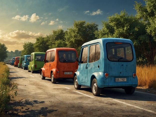 Auf dem Bild sind mehrere bunte Fahrzeuge zu sehen, die auf einer Straße hintereinander fahren. Diese Darstellung könnte ein Beispiel für umweltfreundlichen Tourismus sein, da sich durch kompakte, möglicherweise elektrisch betriebene Autos der CO₂-Ausstoß reduzieren lässt. Solche Fahrzeuge können zur Erkundung der Natur beitragen, ohne diese zu belasten.Nachhaltigkeit wird in diesem Kontext deutlich, da die Nutzung kleinerer, umweltfreundlicher Autos dazu beiträgt, die Umwelt zu schonen und die Landschaft zu erhalten. Touristen könnten durch diese Fortbewegungsart lokale Ökosysteme schonen und gleichzeitig authentische Erlebnisse in der Natur genießen. Zudem fördert die Verwendung solcher Fahrzeuge das Bewusstsein für umweltfreundliche Reiseoptionen.