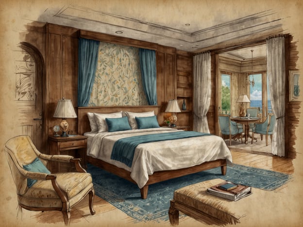 Auf dem Bild ist ein stilvolles Schlafzimmer zu sehen, das mit einem großen Bett, einem bequemen Sessel und einem kleinen Couchtisch eingerichtet ist. Es gibt auch eine gemütliche Sitzecke, die zu einem angrenzenden Essbereich führt. Die Farben sind harmonisch gewählt, mit Ausstattungsdetails wie Kissen und Vorhängen, die ein einladendes Ambiente schaffen.
Eine Unterkunft, die eine ähnliche Atmosphäre bietet, könnte ein Boutique-Hotel oder ein Ferienresort sein, das sich in einer malerischen Lage befindet und Komfort sowie einen schönen Ausblick auf die Umgebung verspricht. Solch ein Zimmer wäre ideal für einen entspannten Urlaub oder einen romantischen Kurzaufenthalt.