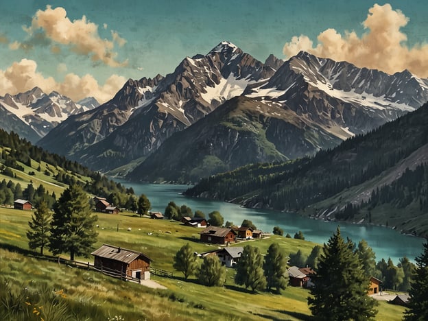 Auf dem Bild ist eine malerische Landschaft mit Bergen, einer grünen Wiese und kleinen Häusern zu sehen, die sich in einer idyllischen Umgebung befinden. Diese Art von Naturidylle erinnert an die beeindruckenden Landschaften rund um Salzburg.
Warum Salzburg dein nächstes Reiseziel sein sollte? Salzburg ist nicht nur die Heimat von atemberaubenden Alpenlandschaften, sondern bietet auch eine reiche kulturelle Geschichte. Hier kannst du die barocke Altstadt erkunden, die zum UNESCO-Weltkulturerbe gehört, und die Festung Hohensalzburg besichtigen, die einen fantastischen Blick auf die Stadt und die umliegenden Berge bietet. Zusätzlich laden die zahlreichen Seen und Wanderwege in der Umgebung zu Outdoor-Aktivitäten ein, perfekt für Naturliebhaber. Salzburg kombiniert Kunst, Kultur und Natur auf eine einzigartige Weise, die jeden Besucher verzaubert.
