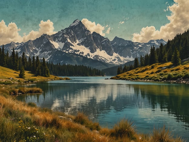 Auf dem Bild ist eine malerische Landschaft mit majestätischen Bergen und einem glitzernden See zu sehen. Die schneebedeckten Spitzen der Berge spiegeln sich im ruhigen Wasser, umgeben von grünen Wäldern und einer blühenden Wiese im Vordergrund.
Diese Szenerie eignet sich hervorragend für Outdoor-Aktivitäten wie Wandern, Kajakfahren oder einfach nur für entspannende Spaziergänge in der Natur. Solche Naturwunder laden dazu ein, die frische Luft und die atemberaubende Aussicht zu genießen.