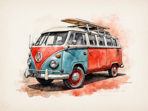 Auf dem Bild ist ein stilisierter Volkswagen-Bus zu sehen, der in den Farben Rot und Blau lackiert ist. Der Bus hat ein Dachgepäckträger, was auf den Einsatz für Reisen oder Ausflüge hinweist.
### Praktische Informationen für Besucher:
1. **Miete eines VW Busses:** Viele Autovermietungen bieten Vintage-Modelle an, ideal für Roadtrips.
2. **Touren:** Informieren Sie sich über Camper-Touren, die speziell auf VW-Busse ausgelegt sind. Diese Touren ermöglichen es Ihnen, malerische Routen zu erkunden.
3. **Zubehör:** Denken Sie an zusätzliches Zubehör wie Campingausrüstung, wenn Sie mit dem Bus reisen.
4. **Fahrzeugpflege:** Wenn Sie einen solchen Bus fahren, sorgen Sie für ausreichende Wartung, insbesondere bei älteren Modellen.
5. **Reiseziele:** Beliebte Ziele für VW-Bus-Reisen sind Küstenstraßen, Nationalparks und Festivals, die oldtimerfreundlich sind.