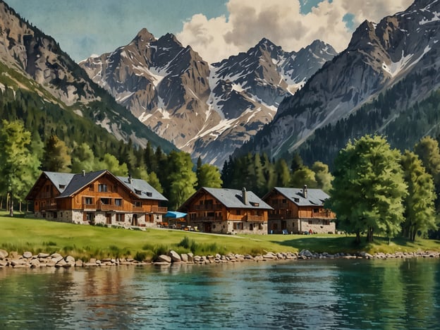 Auf dem Bild sind malerische Holzchalets zu sehen, die sich am Ufer eines klaren Sees befinden, umgeben von Bergen und bewaldeten Hügeln. Diese Szenerie erinnert an die idyllischen Landschaften in Kärnten.In Kärnten gibt es zahlreiche Unterkunftsmöglichkeiten, die solch eine Umgebung bieten. Zum Beispiel:1. **Ferienwohnungen und Chalets** – Viele Anbieter vermieten gemütliche Chalets in der Nähe von Seen wie dem Wörthersee oder dem Millstätter See.2. **Almhütten** – Traditionelle Almhütten in den Bergen bieten einen rustikalen Charme und sind ideal für Naturliebhaber.3. **Hotels** – Es gibt zahlreiche Hotels, die Wellnessangebote inmitten der Natur anbieten, z.B. am Faaker See oder am Ossiacher See.4. **Campingplätze** – Für Abenteuerlustige gibt es schöne Campingplätze direkt am Wasser oder in den Bergen.Diese Unterkunftsmöglichkeiten erlauben es, die wunderschöne Natur Kärntens optimal zu genießen.