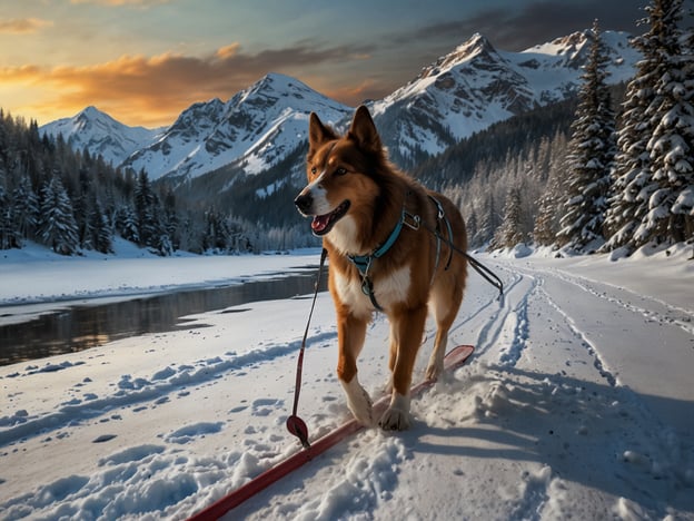 Auf dem Bild ist ein Hund zu sehen, der durch eine winterliche Landschaft geht, umgeben von Schnee und Bergen. Hier sind Aktivitäten für jede Jahreszeit:**Frühling:** Im Frühling könnte man mit dem Hund im Park spazieren gehen und die blühenden Blumen genießen.**Sommer:** Im Sommer wäre ein Ausflug zum Schwimmen in einem See oder ein Picknick im Freien mit dem Hund schön.**Herbst:** Im Herbst könnte man gemeinsam durch die bunten Blätter im Wald laufen und die kühle Luft genießen.**Winter:** Im Winter, wie auf dem Bild, ist das Hundeschlittenfahren oder Winterwandern eine tolle Möglichkeit, Zeit im Freien zu verbringen.