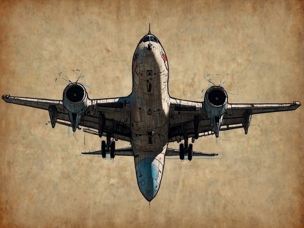 Auf dem Bild ist ein Flugzeug von unten zu sehen. Es handelt sich um eine künstlerische Darstellung, die die Konturen und Details des Flugzeugs in einem stilisierten, gezeichneten Look zeigt.Wenn du Informationen über Flüge oder Flugangebote suchst, empfehle ich, Flugsuchmaschinen wie Skyscanner, Kayak oder Google Flights zu nutzen. Dort kannst du Preise vergleichen, verschiedene Airlines anschauen und die besten Reiseoptionen finden.