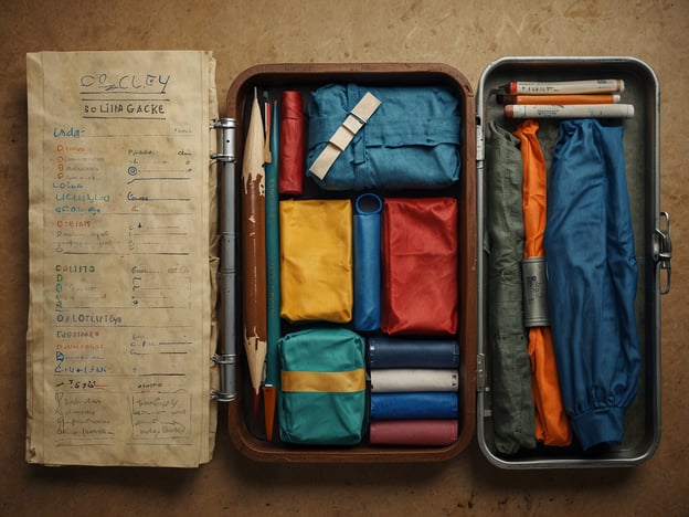 Auf dem Bild ist ein Koffer zu sehen, der sorgfältig gepackt wurde. Beim Koffer packen solltest du folgende Dinge beachten:1. **Kleidung**: Leichte und faltbare Kleidungsstücke sind gut organisiert und farblich sortiert.2. **Schreibmaterialien**: Stifte und Buntstifte sind ebenfalls eingepackt, möglicherweise für Notizen oder Zeichnungen.3. **Zusätzliche Utensilien**: Achte darauf, genug Platz für wichtige Dinge wie Toilettenartikel, Dokumente und eventuell elektronische Geräte zu lassen.4. **Liste**: Es scheint, als ob eine Packliste vorhanden ist, was hilfreich sein kann, um sicherzustellen, dass nichts Wichtiges vergessen wird.Denke daran, auch persönliche Gegenstände und wichtige Reiseunterlagen einzupacken!