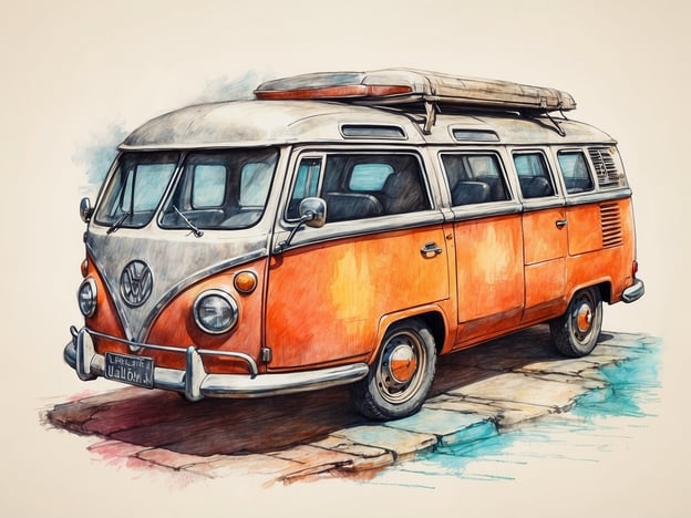 Auf dem Bild ist ein orangefarbener VW-Bus zu sehen, ein Klassiker unter den Fahrzeugsmodellen. Diese Fahrzeuge sind bekannt für ihr geräumiges Interieur und ihre Vielseitigkeit, oft genutzt als Camper oder für Roadtrips. Der Bus hat ein charakteristisches Design mit runden Scheinwerfern und einem markanten Kühlergrill.Praktische Informationen zu VW-Bussen:- **Modellgeschichte**: Der VW-Bus, auch bekannt als VW Type 2 oder Kombi, wurde erstmals in den 1950er Jahren eingeführt.- **Nutzung**: Beliebt bei Reisenden und in der Camping-Szene, oft individuell ausgebaut.- **Wartung**: Bei klassischer Wartung sollte auf Rost und Motorzustand geachtet werden.- **Gemeinschaft**: Es gibt eine große Fangemeinschaft und zahlreiche Veranstaltungen für VW-Bus-Enthusiasten.Dieser VW-Bus symbolisiert ein Gefühl von Freiheit und Abenteuer.