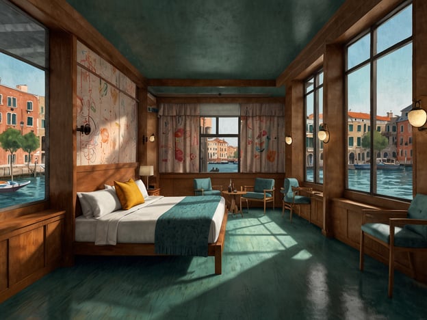Auf dem Bild ist ein stilvoll gestaltetes Zimmer mit Blick auf ein Gewässer und Gebäude zu sehen. Es hat große Fenster, helle Farben und eine gemütliche Atmosphäre.In Leuven gibt es verschiedene Unterkunftsmöglichkeiten, die ähnlich einladend sein könnten:1. **Martin’s Klooster**: Ein elegantes Hotel im Herzen von Leuven, das in einem ehemaligen Kloster untergebracht ist.2. **Begijnhof Hotel**: Direkt neben dem schönen Begijnhof, bietet es eine ruhige Umgebung und moderne Annehmlichkeiten.3. **Hotel La Royale**: Ein charmantes Hotel mit einer Mischung aus traditionellem und modernem Design, ideal für einen Aufenthalt in der Stadt.4. **Cube Hostel**: Eine jüngere und lebendigere Unterkunft, die ideal für Backpacker und junge Reisende ist.Diese Unterkünfte bieten eine Vielzahl an Optionen für jeden Reisenden, egal ob man nach Luxus oder einem einfacheren Aufenthalt sucht.