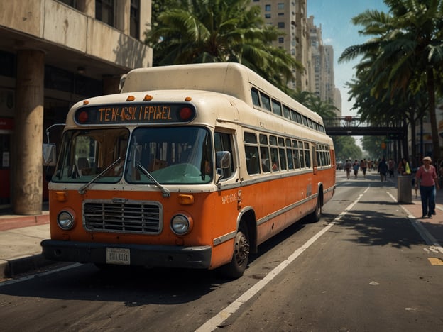 Auf dem Bild ist ein alter, orangefarbener Linienbus zu sehen, der an einer Straße hält. Im Hintergrund sind Palmen und eine belebte Straße mit Fußgängern, die herumgehen. Hier sind einige praktische Reisetipps für die Nutzung von öffentlichen Verkehrsmitteln in Städten:
1. **Fahrpläne prüfen**: Informiere dich im Voraus über die Fahrpläne und Routen des öffentlichen Verkehrs, um Wartezeiten zu minimieren.
2. **Öffnungszeiten**: Achte darauf, welche Zeiten der Transport verfügbar ist, insbesondere an Wochenenden oder Feiertagen.
3. **Sicherheit**: Halte deine Wertsachen nah bei dir und sei aufmerksam, besonders in belebten Bereichen.
4. **Geld und Tickets**: Viele Städte bieten rabattierte Tagestickets oder Mehrfahrtenkarten an. Diese können oft günstiger sein als Einzelfahrkarten.
5. **Kulturelle Unterschiede**: Sei dir bewusst, dass in verschiedenen Ländern bestimmte Verhaltensregeln in öffentlichen Verkehrsmitteln gelten können, z.B. Sitzplatzreservierung für Senioren oder Menschen mit Behinderungen.
6. **Netzwerke nutzen**: Lade dir Apps herunter, die dir bei der Navigation durch das öffentliche Verkehrsnetz helfen können.
Genieße deine Reise und entdecke die Stadt!