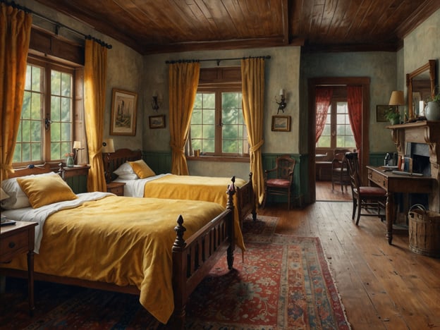Auf dem Bild ist ein gemütliches Zimmer mit zwei Betten zu sehen, das eine warme und einladende Atmosphäre ausstrahlt. Die Wände sind in sanften Farben gehalten, und große Fenster lassen viel Licht herein. Die gelben Bettdecken und Vorhänge schaffen einen harmonischen Kontrast zur Einrichtung.
In Wiltz gibt es verschiedene Unterkünfte, die ähnliche Gemütlichkeit bieten, wie zum Beispiel das "Hotel le Chatelet" oder die "Auberge du Château". Diese Orte sind ideal für einen entspannenden Aufenthalt in einer malerischen Umgebung.