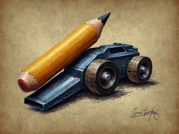 Auf dem Bild ist eine kreative Darstellung eines imaginären Fahrzeugs mit einem riesigen Bleistift als Hauptbestandteil zu sehen. Das Fahrzeug hat eine robuste, metallische Struktur und große Räder, die ihm ein off-road Aussehen verleihen.**Auf Schatzsuche: Tipps und Tricks**1. **Achte auf Details:** Wie der Bleistift in diesem Bild als Konstruktionsmaterial verwendet wird, kann auf versteckte Hinweise in deiner Umgebung hinweisen.2. **Kreativität nutzen:** Lass deiner Fantasie freien Lauf. Genau wie dieses Bild zeigt, kann man Alltagsgegenstände anders kombinieren.3. **Suche nach ungewöhnlichen Objekten:** Oft verstecken sich Schätze an unerwarteten Orten – schau hinter, unter und neben gewöhnlichen Dingen.Nutze diese Tipps, um in deiner eigenen Schatzsuche erfolgreich zu sein!