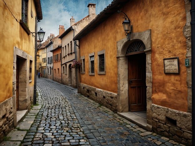 Auf dem Bild ist eine malerische, enge Straßenszene mit bunten, historischen Gebäuden zu sehen, die an die faszinierende Altstadt von Riga erinnert. Die Häuser haben Pastelltöne und sind teilweise mit Blumen geschmückt, während der gepflasterte Weg eine charmante Atmosphäre schafft. Solche Straßen sind typisch für die Altstadt, die reich an Geschichte und Architektur ist.