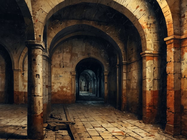 Das Bild zeigt eine architektonische Innenansicht mit hohen Bögen und Säulen, die auf eine historische Umgebung hindeutet. Odessa, eine Stadt an der Schwarzmeerküste, besitzt eine reiche Geschichte als wichtiger Handelshafen und kulturelles Zentrum. Die Architektur der Stadt spiegelt vielfältige Einflüsse wider, darunter italienische, französische und russische Stile.In der Vergangenheit war Odessa ein Schmelztiegel der Kulturen, bekannt für ihre lebendige jüdische Gemeinde, ihre Rolle im Handel und die bedeutenden sozialen und politischen Bewegungen des 19. und 20. Jahrhunderts. Die dargestellten Bögen und Säulen könnten Teil eines alten Gebäudes sein, das metaphorisch für die einmalige Atmosphäre und den historischen Reichtum der Stadt steht. Odessa war auch ein Ort von bedeutenden Aufständen und sozialen Veränderungen, die in der Architektur der Stadt eindrucksvoll festgehalten sind.