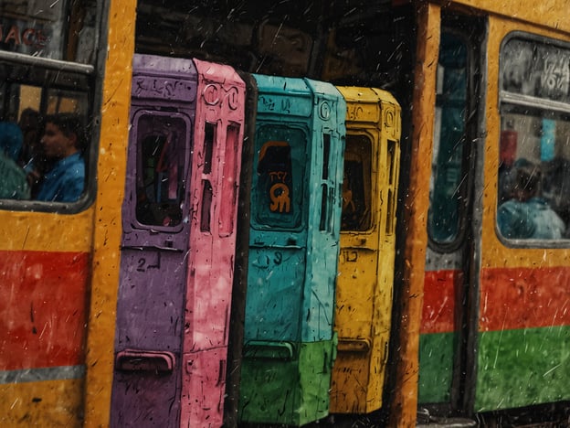 Auf dem Bild sind bunte Türen eines öffentlichen Verkehrsmittels, wahrscheinlich eines Busses oder einer Straßenbahn, zu sehen. Die farbenfrohen Türen verleihen dem Fahrzeug ein lebhaftes Aussehen.Hier sind einige praktische Tipps für deine Reise, wenn du öffentliche Verkehrsmittel nutzt:1. **Fahrpläne prüfen:** Informiere dich über die Fahrzeiten und Strecken der Verkehrsmittel, um Wartezeiten zu minimieren.2. **Online-Tickets:** Viele Städte bieten die Möglichkeit, Tickets online zu kaufen, was Zeit spart.3. **Wertgegenstände sichern:** Halte deine Wertsachen nah bei dir und achte auf Taschendiebe, besonders in überfüllten Fahrzeugen.4. **Öffentliche Verkehrsmittel Apps:** Lade dir relevante Apps herunter, um Fahrpläne und Routen einfacher zu navigieren.5. **Sprachkenntnisse:** Einige grundlegende Kenntnisse der lokalen Sprache können hilfreich sein, um nach Informationen zu fragen oder dich zurechtzufinden.6. **Sitzplatz anbieten:** Wenn du in einem vollbesetzten Fahrzeug reist, stelle sicher, dass du älteren oder behinderten Menschen deinen Platz anbietest.7. **Kameradschaft:** Sei freundlich und respektvoll zu anderen Fahrgästen, um eine angenehme Atmosphäre zu schaffen.Viel Spaß bei deiner Reise!