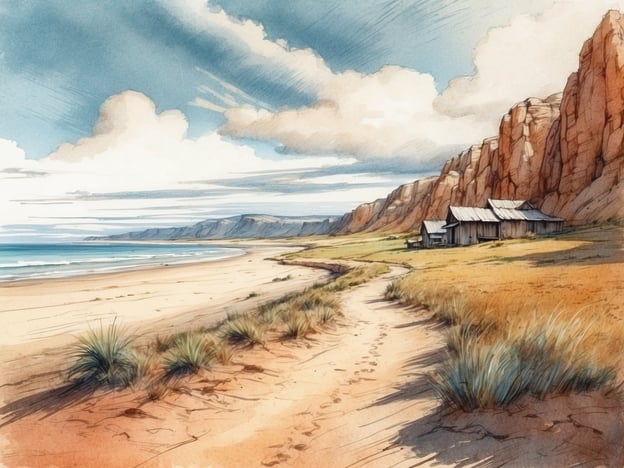 Auf dem Bild ist eine malerische Küstenlandschaft zu sehen, die von sanften Wellen und hohen Klippen geprägt ist. An einem Strand mit feinem Sand steht eine rustikale, kleine Hütte.
Aktivitäten für Besucher könnten Folgendes umfassen:
1. **Spaziergänge am Strand**: Genießen Sie den ruhigen Strandspaziergang entlang der Küste.
2. **Fotografie**: Halten Sie die beeindruckende Landschaft und die Hütte fest.
3. **Vogelbeobachtung**: Halten Sie Ausschau nach verschiedenen Vogelarten in der Umgebung.
4. **Picknick**: Nutzen Sie die schöne Kulisse für ein Picknick am Strand.
5. **Schwimmen oder Surfen**: Erfrischen Sie sich im Wasser oder versuchen Sie, auf den Wellen zu surfen.
6. **Wanderungen**: Erkunden Sie die Klippen und die nahegelegenen Wege für eine bessere Aussicht.
Diese Aktivitäten laden dazu ein, die natürliche Schönheit der Umgebung voll auszukosten.