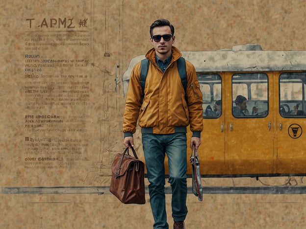 Auf dem Bild sieht man einen Mann, der in einer urbanen Umgebung auf einer Straße steht. Er trägt eine orangefarbene Jacke, eine blaue Bluse und Jeans, und er hat eine Tasche in der Hand. Im Hintergrund ist eine gelbe Straßenbahn zu erkennen, die anscheinend in Bewegung ist.### Praktische Tipps für deine Reise:1. **Kleidung**: Wähle bequeme und wetterfeste Kleidung, die zu deiner Umgebung passt. Eine Jacke ist immer nützlich, vor allem in wechselhaftem Wetter.2. **Tasche**: Eine gute Tasche ist wichtig, um deine Wertsachen sicher und leicht erreichbar zu halten. Achte darauf, dass sie nicht zu schwer ist.3. **Öffentliche Verkehrsmittel**: Informiere dich über die öffentlichen Verkehrsmittel in der Stadt. Ein Tagespass kann oft günstiger sein, wenn du viel unterwegs bist.4. **Sichtbarkeit**: Wenn du Fotos machst, achte auf die Hintergründe. Sie können wichtige Aspekte deiner Reise festhalten, wie beispielsweise lokale Verkehrsmittel.5. **Gesundheit und Sicherheit**: Stelle sicher, dass du alle notwendigen Dokumente und ein Erste-Hilfe-Set dabei hast. Halte deine Wertsachen in der Nähe und sei vorsichtig in belebten Straßen.