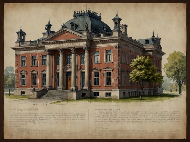 Auf dem Bild ist ein historisches Gebäude zu sehen, das von einer prächtigen Fassade mit Säulen und einem geschmückten Dach geprägt ist. Es handelt sich wahrscheinlich um eine klassizistische oder neoklassizistische Architektur. Vor dem Gebäude sind Treppen und eine gepflegte Grünfläche erkennbar, sowie Bäume, die zur Umgebung beitragen.Die Klassik Stiftung Weimar könnte in diesem Kontext relevant sein, da sie zahlreiche historische Bauwerke und Kunstwerke in Weimar und Umgebung verwaltet. Es ist möglich, dass das abgebildete Gebäude Teil dieser Sammlung ist oder einen Bezug zur Geschichte dieser Stiftung hat.