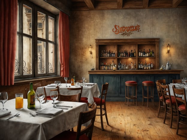 Auf dem Bild ist ein stilvolles Restaurant zu sehen, das eine gemütliche und einladende Atmosphäre ausstrahlt. Die Tische sind elegant mit weißen Tischdecken gedeckt und die Gläser sowie Flaschen auf den Tischen lassen auf eine umfangreiche Getränkeauswahl schließen. Im Hintergrund befindet sich eine gut bestückte Bar, die verschiedene Spirituosen und Getränke präsentiert.In Weimar spiegelt die Gastronomieszene eine harmonische Mischung aus Tradition und Moderne wider. Zahlreiche Restaurants und Cafés, die regionale Spezialitäten und internationale Küche anbieten, sorgen dafür, dass sowohl Einheimische als auch Touristen auf ihre Kosten kommen. Die liebevoll gestalteten Innenräume, oft mit einem Hauch von historischem Charme, tragen zur besonderen Atmosphäre der Stadt bei. Lokale Gastronomien legen großen Wert auf Frische und Qualität der Zutaten, was in der Gestaltung von Speisen und Getränken deutlich sichtbar wird.