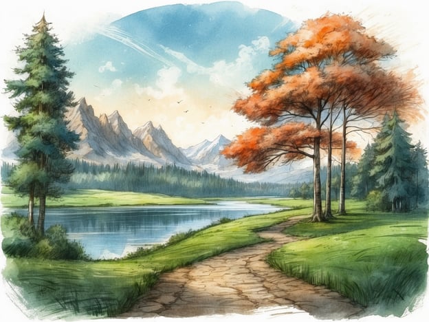 Auf dem Bild ist eine malerische Landschaft zu sehen, die mit einem ruhigen See, umgeben von hohen Bergen und einer üppigen Wiesenfläche, dargestellt wird. Die Bäume, insbesondere die mit rot gefärbten Blättern, tragen zur bunten Herbststimmung bei.
Hier sind einige der Sehenswürdigkeiten und Attraktionen, die man in einem solchen Park häufig antreffen kann:
1. **Seen und Flüsse**: Ideal für Bootsfahrten oder Angeln.
2. **Wanderwege**: Gut ausgebaute Pfade, die durch die Natur führen und atemberaubende Ausblicke ermöglichen.
3. **Aussichtspunkte**: Plätze, von denen aus man die umliegende Landschaft bestaunen kann.
4. **Picknickbereiche**: Schöne Stellen, um in der Natur zu essen und zu entspannen.
5. **Wildtierbeobachtung**: Möglichkeiten, Tiere in ihrem natürlichen Lebensraum zu sehen.
6. **Pflanzenvielfalt**: Verschiedene Baumarten und Pflanzen, die in der Region heimisch sind.
Die Kombination dieser Elemente macht den Park zu einem beliebten Ziel für Naturbegeisterte und Erholungssuchende.