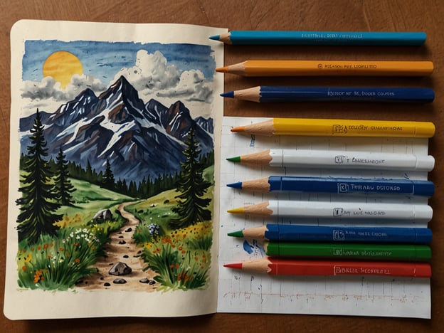 Auf dem Bild ist eine farbenfrohe Aquarellmalerei mit einer Landschaft zu sehen, die Berge, einen sonnigen Himmel und einen Pfad in der Natur zeigt. Neben der Malerei liegen Buntstifte in verschiedenen Farben.Wenn du in Weimar campen möchtest, hier ein paar praktische Tipps:1. **Campingplatzwahl**: Wähle einen gut bewerteten Campingplatz wie den „Campingplatz Weimar“ nahe der Stadt, um eine gute Anbindung an die Sehenswürdigkeiten zu haben.2. **Ausrüstung**: Stelle sicher, dass du alle notwendigen Campingausrüstungen wie Zelt, Schlafsack und Kochutensilien dabeihast.3. **Regen- und Sonnenschutz**: In Weimar kann das Wetter wechselhaft sein, bringe also Regenjacken und Sonnencreme mit.4. **Einkaufsmöglichkeiten**: Informiere dich über lokale Supermärkte oder Märkte für frische Lebensmittel, damit du gut für dein Campingwochenende vorbereitet bist.5. **Sehenswürdigkeiten**: Plane Besuche der Weimarer Klassiker wie das Bauhaus-Museum, das Goethe-Nationalmuseum oder den Park an der Ilm.6. **Natur erkunden**: Nutze die Gelegenheit für Wanderungen oder Radtouren in der schönen Umgebung von Weimar.Viel Spaß beim Campen!