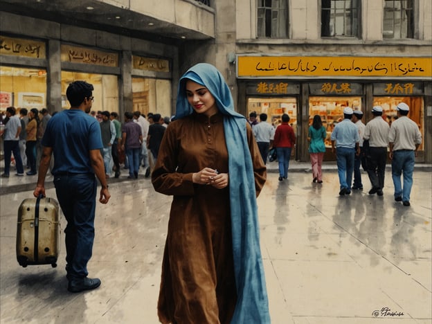 Auf dem Bild sieht man eine Frau, die durch eine belebte Einkaufsstraße geht. Sie trägt ein braunes Kleid und einen blauen Schal. Im Hintergrund sind viele Menschen zu sehen, die an Geschäften vorbeigehen, und es gibt eine große Glasfront mit Beschriftungen in einer fremden Sprache.**Praktische Tipps für deine Reise:**1. **Kleidung beachten:** Achte auf die lokale Kleiderordnung, besonders in Ländern mit religiösen oder kulturellen Vorschriften.2. **Sprache lernen:** Ein paar grundlegende Wörter in der Landessprache zu lernen, kann sehr hilfreich sein. Es zeigt Respekt und erleichtert die Kommunikation.3. **Verkehrsmittel:** Informiere dich über lokale Transportmöglichkeiten wie Busse oder U-Bahnen, um dich bequem fortzubewegen.4. **Sicherheit:** Halte stets deine Wertsachen im Auge und sei dir deiner Umgebung bewusst, besonders in belebten Gegenden.5. **Essen versuchen:** Probiere lokale Spezialitäten, die auf Märkten oder in kleinen Restaurants angeboten werden.6. **Geschenke:** Wenn du eingeladen wirst, bringe ein kleines Geschenk mit, um Dankbarkeit auszudrücken.Diese Tipps können helfen, deine Reise zu bereichern und sicherer zu gestalten.