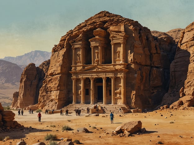 Auf dem Bild ist die beeindruckende Felsarchitektur von Petra, einer der berühmtesten antiken Stätten in Jordanien, zu sehen. Diese majestätische Stadt, die in den Felsen gehauen wurde, bietet faszinierende Einblicke in die Nabatäer-Kultur.**Unvergessliche Erlebnisse:**1. **Erkundung der Schatzkammer:** Die bekannte Schatzkammer ('Al-Khazneh') ist das Highlight und lohnt die Besichtigung. Der Anblick bei Sonnenaufgang ist einfach atemberaubend.2. **Wanderungen durch die Schluchten:** Die Zugangsroute durch den Siq, eine enge Schlucht, führt zu einem spektakulären Blick auf die Schatzkammer.3. **Nachtbesichtigung:** Ein besonderes Erlebnis ist die Nachtführung, bei der die Stätte mit Tausenden von Laternen beleuchtet wird.**Tipps für Reisende:**1. **Frühzeitig anreisen:** Um den Menschenmassen zu entkommen, ist es sinnvoll, früh am Morgen zu starten.2. **Wasser und Snacks mitnehmen:** Die Erkundung der weiten Flächen kann anstrengend sein, also ausreichend Flüssigkeit und Proviant einpacken.3. **Bequeme Schuhe:** Da viel gewandert wird, sind bequeme Schuhe ein Muss.Petra ist nicht nur ein archäologisches Juwel, sondern auch ein Ort, der mit seiner Geschichte und Atmosphäre verzaubert!