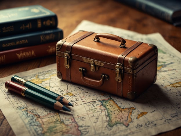 Auf dem Bild sind ein kleiner Koffer, einige farbige Bleistifte und eine Landkarte zu sehen, die auf einem Tisch liegen. Dieses Setting eignet sich hervorragend zur Reisevorbereitung. Hier sind einige Tipps:1. **Packliste erstellen**: Nutze den Koffer, um eine Liste der wichtigsten Dinge zu erstellen, die du auf deiner Reise benötigst, wie Kleidung, Hygieneartikel und Dokumente.2. **Reiseziele erforschen**: Verwende die Landkarte, um deine Reiseziele zu planen. Markiere Orte, die du besuchen möchtest, und informiere dich über lokale Sehenswürdigkeiten.3. **Reisebudget planen**: Notiere dir mit den Bleistiften dein Reisebudget. Überlege dir, wie viel du für Unterkunft, Essen und Aktivitäten ausgeben möchtest.4. **Flexible Planung**: Sei bereit, deine Pläne anzupassen. Manchmal führen spontane Entscheidungen zu den besten Reiseerlebnissen.5. **Dokumente organisieren**: Halte alle wichtigen Dokumente wie Reisepass, Visum und Buchungsbestätigungen an einem Ort im Koffer bereit, um sie leicht erreichbar zu haben.Mit diesen Vorbereitungen bist du gut für deine nächste Reise gerüstet!