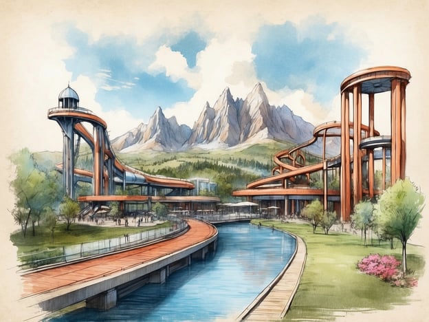 Auf dem Bild ist eine malerische Ansicht des Walygator Parc zu sehen, das von beeindruckenden Bergen umgeben ist. Besondere Highlights des Parks, die hervorgehoben werden können, sind:
1. **Rutschbahnen**: Die markanten, orangefarbenen Rutschen, die sich kurvenreich durch die Landschaft ziehen, erzeugen eine aufregende Atmosphäre.
2. **Natürliche Umgebung**: Die grüne Landschaft mit Bäumen und Blumen fügt eine einladende, natürliche Note hinzu.
3. **Wasserkanäle**: Der ruhige Wasserlauf im Vordergrund bietet nicht nur eine schöne Kulisse, sondern auch Möglichkeiten für Wasserspaß.
4. **Panoramablick**: Die majestätischen Berge im Hintergrund tragen zur dramatischen Kulisse des Parks bei und ziehen die Besucher an.
Diese Elemente machen Walygator Parc zu einem idealen Ziel für Abenteuerlustige und Familien.