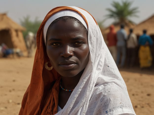 Auf dem Bild ist eine Frau aus einer afrikanischen Kultur zu sehen, die traditionelle Kleidung trägt. Sie hat einen Blick, der sowohl stark als auch nachdenklich wirkt.**Tipps für Reisende im Sudan:**1. **Respektiere die Kultur:** Sudan hat eine reiche kulturelle Vielfalt. Trage angemessene Kleidung, die den lokalen Gepflogenheiten entspricht, insbesondere in ländlichen Gebieten.2. **Sprich die Sprache:** Es kann hilfreich sein, ein paar Worte Arabisch zu lernen, um sich besser mit den Einheimischen zu verständigen.3. **Vermeide politische Diskussionen:** Informiere dich über die politische Situation und sei vorsichtig beim Sprechen über lokale Themen.4. **Reise sicher:** Halte dich an empfohlene Reisehinweise der Behörden. Informiere dich über sichere Gebiete und vermeide riskante Regionen.5. **Probiere die lokale Küche:** Nutze die Gelegenheit, traditionelle sudanesische Gerichte zu probieren, aber achte darauf, nur gut bewertete Restaurants zu besuchen.6. **Bleibe hydriert:** Das Klima kann sehr heiß sein, vor allem in den Sommermonaten. Achte darauf, ausreichend Wasser zu trinken.7. **Respektiere religiöse Praktiken:** Sei dir der islamischen Gebräuche bewusst und respektiere diese, insbesondere während des Ramadan.Diese Tipps helfen, deinen Aufenthalt im Sudan sicherer und angenehmer zu gestalten.