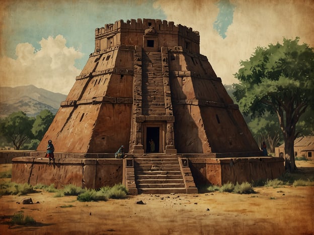 Auf dem Bild ist eine beeindruckende, pyramidenartige Struktur zu sehen, die an die historischen Stätten Äthiopiens erinnert, insbesondere an die berühmten Felsenkirchen von Lalibela oder die alten Königreiche wie Aksum. Äthiopien hat eine bedeutende Rolle in der Menschheitsgeschichte gespielt, da es eines der ältesten Länder der Welt ist, dessen Zivilisationen bis in die Antike zurückreichen.Die Architektur und die monumentalen Bauwerke in Äthiopien zeugen von einer reichen Kultur und Religion. Die Felsenkirchen sind nicht nur architektonische Meisterwerke, sondern auch spirituelle Zentren und UNESCO-Weltkulturerbe. Äthiopien gilt als die Wiege des Kaffees und ist bekannt für seine vielfältige ethnische und sprachliche Zusammensetzung, die das Land zu einem faszinierenden Ort in der Geschichte der Menschheit macht.