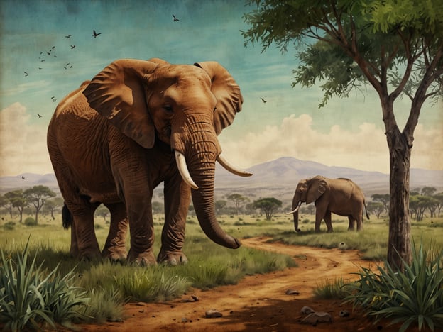 Auf dem Bild sind zwei Elefanten in einer savannenähnlichen Landschaft zu sehen. Diese Tiere sind ein wichtiger Bestandteil der äthiopischen Biodiversität. Elefanten spielen eine entscheidende Rolle im Ökosystem, indem sie Wege in dichten Vegetationen schaffen und so anderen Tieren den Zugang zu Nahrung und Wasser erleichtern. Außerdem tragen sie durch ihre Wanderschaft zur Verbreitung von Pflanzensamen bei, was die Pflanzenvielfalt fördert.Die Erhaltung solcher Tierarten ist wichtig, da sie zur ökologischen Balance beitragen. In Äthiopien, wo viele verschiedene Lebensräume existieren, sind solche Interaktionen zwischen Arten unerlässlich, um die Biodiversität zu schützen und die negativen Einflüsse von Habitatverlust und Klimawandel abzumildern.