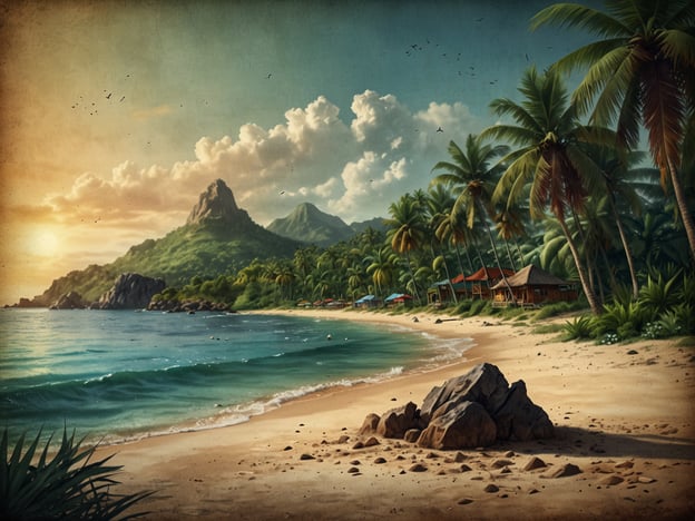 Auf dem Bild ist ein malerischer Strand zu sehen, umgeben von üppigen Palmen und Bergen im Hintergrund. Die Atmosphäre ist tropisch und entspannend, ideal für Inselhopping. Zu den beliebtesten Inseln für solch ein Abenteuer gehören:1. **Koh Phi Phi, Thailand** – berühmt für ihre dramatische Landschaft und das klare Wasser.2. **Bora Bora, Französisch-Polynesien** – bekannt für ihre luxuriösen Resorts und das türkisfarbene Wasser.3. **Santorin, Griechenland** – berühmt für die atemberaubenden Sonnenuntergänge und die weißen Gebäude.4. **Malediiven** – bekannt für atemberaubende Strände und Riff-Tauchen.5. **Bali, Indonesien** – beliebt für seine Kultur, Strände und das Nachtleben.Diese Orte bieten ideale Möglichkeiten für Erholung und Abenteuer!