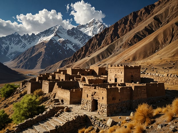 Auf dem Bild ist eine beeindruckende historische Struktur in einer bergigen Landschaft zu sehen, die möglicherweise Teil eines alten fortifizierten Bauwerks oder Dorfes ist. Solche Orte sind oft von kultureller und historischer Bedeutung und könnten Teil des touristischen Angebots in Afghanistan sein.Afghanistan hat eine reiche Geschichte und zahlreiche archäologische Stätten, die Besucher anziehen können. Die majestätischen Berge und die einzigartige Architektur sorgen für atemberaubende Ausblicke und interessante Erlebnisse für Reisende, die die Schönheit und Kultur des Landes entdecken möchten. Destinationen wie diese bieten einen Einblick in die Vergangenheit Afghanistan und die Vielfalt seiner Landschaften.