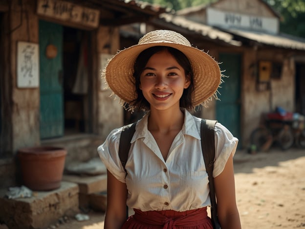 Auf dem Bild ist eine Person mit einem Hut zu sehen, die lächelt, während sie vor einem Gebäude mit traditionellen Türen und Fenstern steht.Wenn du nach Jordanien reist, hier sind einige Tipps:1. **Besuche Petra**: Diese antike Stadt ist ein absolutes Muss und beeindruckt mit ihren Felsengräbern und Wasserversorgungssystemen.2. **Wanderungen im Wadi Rum**: Genieße die malerische Wüstenlandschaft und mache eine Jeeptour oder Übernachtung in einem Beduinen-Camp.3. **Totes Meer**: Erlebe das Schwebgefühl im salzigen Wasser und gönn dir eine Schlammpackung.4. **Jerash**: Erkunde die gut erhaltenen römischen Ruinen dieser Stadt, die oft als Pompeji des Ostens bezeichnet wird.5. **Einheimische Küche**: Probiere traditionelle Gerichte wie Mansaf (Lamm mit Reis) und Mezze in lokalen Restaurants.Genieße deine Reise und die vielfältige Kultur Jordaniens!