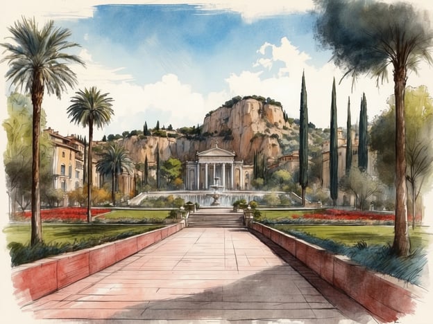 Das Bild zeigt eine malerische Gartenlandschaft mit üppigen Palmen, einer beeindruckenden Statue oder einem Bauwerk im Hintergrund sowie verschiedenen Pflanzen und Sträuchern. Die Umgebung wirkt sehr einladend und harmonisch, was an die Atmosphäre von Freizeitparks erinnert.
Im Kontext der Geschichte des Movieland Parks könnte dieser Ort eine Anlehnung an die thematischen Landschaften innerhalb des Parks sein, die oft von verschiedenen Film- und Disney-Elementen inspiriert sind. Movieland Park entstand aus der Idee, Film- und Erlebniskultur miteinander zu verbinden und bietet seinen Besuchern Attraktionen, die auf berühmten Filmen basieren. Bestandteil der Parkgestaltung sind oft auch beeindruckende Szenerien, die den Besuchern das Gefühl geben, in eine andere Welt einzutauchen.
Die gepflegte Gartenlandschaft und das eindrucksvolle Gebäude könnten also den Charakter eines jener speziellen Bereiche im Movieland Park repräsentieren, wo die Besucher die magische Verbindung zwischen Film und Realität erleben können.