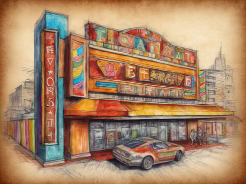 Ein lebhaftes Kasino mit bunten Neonlichtern und auffälligen Schildern. Im Vordergrund steht ein klassisches Auto, während zwei Personen entspannt auf einer Bank sitzen. Die Fassade des Casinos ist reich verziert mit zahlreichen Schriftzügen und Farben, die die Atmosphäre der Unterhaltung und des Glamours von Las Vegas widerspiegeln. Im Hintergrund sind weitere Gebäude zu sehen, die zur urbanen Kulisse der Stadt beitragen.