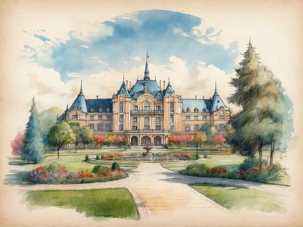 Auf dem Bild ist ein prächtiges Schloss zu sehen, umgeben von einem wunderschön angelegten Garten. Die Architektur wirkt elegant und majestätisch, mit hohen Türmen und geschwungenen Dächern, die an die magische Atmosphäre von Fiabilandia erinnern.
In der Geschichte von Fiabilandia ist dies möglicherweise der Ort, an dem viele Abenteuer und Begegnungen mit zauberhaften Charakteren stattfinden. Kinder und ihre Familien könnten hier an einem sonnigen Tag die verschiedenen Attraktionen erkunden, wobei das Schloss als zentraler Punkt dient, um die Abenteuerlust und die Fantasie der Besucher zu wecken. Der Garten könnte von bunten Blumen und Bäumen gesäumt sein, ideal für Picknicks und Spielrunden, während das Schloss Geschichten von Ritterturnieren und Märchenprinzen erzählt.