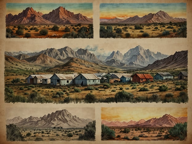 Auf dem Bild sind malerische Landschaften mit dramatischen Gebirgen und vereinzelten, rustikalen Gebäuden zu sehen. Diese Szenen wecken die Vorstellung von einer ruhigen, abgelegenen Gegend, die ideal für Abenteuer und Erkundungen ist.Hier sind einige Reiseempfehlungen für solche Landschaften:1. **Nationalparks besuchen**: Suchen Sie nach Nationalparks in gebirgigen Regionen, wie den Rocky Mountains oder dem Zion Nationalpark in den USA. Dort können Sie wandern, klettern und die unberührte Natur genießen.2. **Roadtrips**: Planen Sie einen Roadtrip durch ländliche Gegenden, um verborgene Schätze zu entdecken, wie kleine Städte und historische Stätten, die oft in der Nähe solcher Landschaften liegen.3. **Outdoor-Aktivitäten**: Nutzen Sie die Gelegenheit für Aktivitäten wie Camping, Mountainbiking oder Fotografie, um die Schönheit der Umgebung festzuhalten.4. **Kulturelle Erlebnisse**: Besuchen Sie lokale Museen oder kulturelle Veranstaltungen, um mehr über die Geschichte und Traditionen der Region zu erfahren.5. **Entspannung**: Wählen Sie eine Unterkunft, die Ihnen die Möglichkeit bietet, die Landschaft in Ruhe zu genießen – sei es eine Berghütte oder ein Zimmer mit Aussicht.Diese Erfahrungen werden Ihnen helfen, die natürliche Schönheit und die Ruhe der abgebildeten Landschaften zu erleben.
