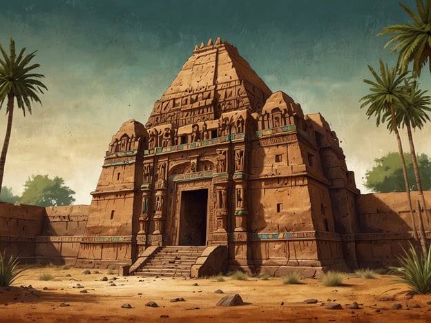 Auf dem Bild ist ein beeindruckendes Bauwerk zu sehen, das an die Architektur des alten Mali erinnert. Diese Region hat eine reiche Geschichte, die eng mit dem Mali-Reich verbunden ist, das im Mittelalter von großer Bedeutung war.Das Mali-Reich, das im 13. bis 16. Jahrhundert blühte, war bekannt für seine Handelsrouten, seine Kultur und vor allem für Städte wie Timbuktu und Gao. Diese Städte waren Zentren des Handels, der Wissenschaft und der Islamischen Kultur. Die monumentalen Bauwerke, wie Moscheen und Paläste, die in dieser Zeit errichtet wurden, spiegeln den Reichtum und die architektonischen Fähigkeiten jener Epoche wider.Die abgebildete Struktur könnte symbolisch für den Einfluss und die Architektur des historischen Mali stehen, trotz dass die Darstellung möglicherweise künstlerisch interpretiert ist und keine spezifische reale Ruine darstellt. Solche Bauwerke repräsentieren das Erbe und die kulturelle Identität des Landes, das heute für seine historische Bedeutung bekannt ist.