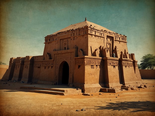 Auf dem Bild ist eine beeindruckende Lehmarchitektur zu sehen, die typischerweise mit der Stadt Djenné in Mali assoziiert wird. Diese Struktur ist ein hervorragendes Beispiel für den Sudanese-Lehmstil, der durch seine ornamentalen Verzierungen und die Verwendung von lokalem Material – Lehm – geprägt ist.Die Große Moschee von Djenné, die UNESCO-Weltkulturerbe ist, gilt als eines der bedeutendsten Bauwerke der traditionellen afrikanischen Architektur. Sie symbolisiert nicht nur den religiösen Glauben der Gemeinschaft, sondern auch das kulturelle Erbe und die handwerkliche Fertigungstradition der Region.Die Moschee und ähnliche Bauwerke zeugen von der Geschichte, der sozialen Struktur und der künstlerischen Kreativität der Menschen in Westafrika. Diese architektonischen Meisterwerke sind somit mehr als nur Bauwerke; sie sind kulturelle Symbole, die die Identität und das Erbe der Menschen in dieser Region widerspiegeln.