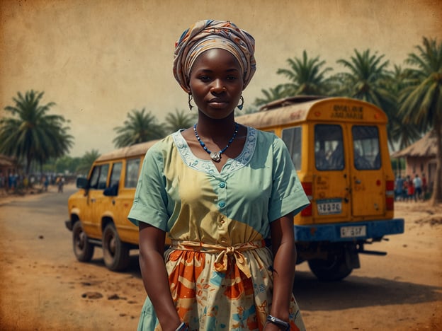 Das Bild zeigt eine Frau in traditioneller Kleidung vor einem gelben Fahrzeug, umgeben von einer lebhaften Umgebung mit Palmen und einem ländlichen Ambiente.Wenn du nach Gambia reist, hier sind einige Tipps:1. **Kulturelle Erfahrungen**: Besuche lokale Märkte, um die Kultur und das Leben der Menschen hautnah zu erleben. Die bunten Stände und das geschäftige Treiben bieten viele Fotomöglichkeiten.2. **Natur erkunden**: Gambia hat eine reiche Tierwelt. Plane einen Besuch im Abuko Nature Reserve, wo du Vögel und andere Tiere beobachten kannst.3. **Traditionelles Essen**: Probiere gambische Gerichte wie Benachin (Reis mit Fisch) oder Domoda (Erdnusssoße). Straßenstände bieten authentische kulinarische Erlebnisse.4. **Freundliche Einheimische**: Die Menschen in Gambia sind bekannt für ihre Gastfreundschaft. Scheue dich nicht, mit Einheimischen zu sprechen und mehr über ihre Traditionen zu lernen.5. **Halaal Reisen**: Beachte, dass Gambia ein muslimisches Land ist, und viele Restaurants verfügen über Halaal-Speisen, die du ausprobieren kannst.